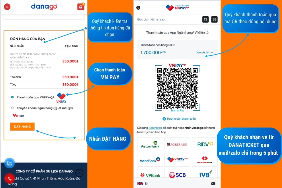 Hướng dẫn đặt vé Bà Nà Hills thanh toán VN PAY